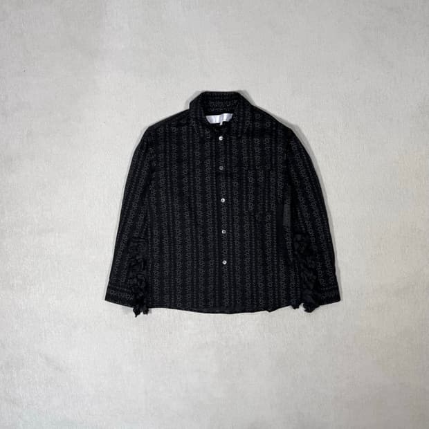 Frill Floral Print Balck Shirt