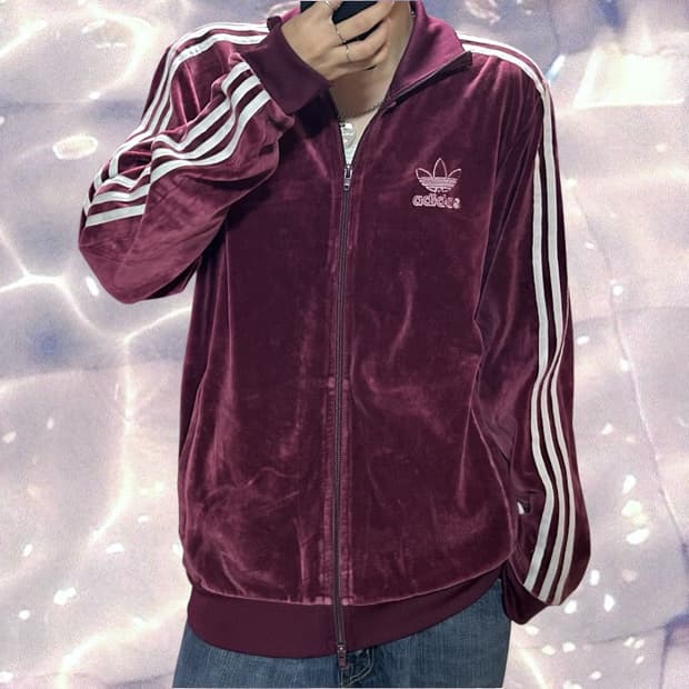 아디다스 대장 파이어버드 벨루어 벨벳 져지 버건디 레드 M 