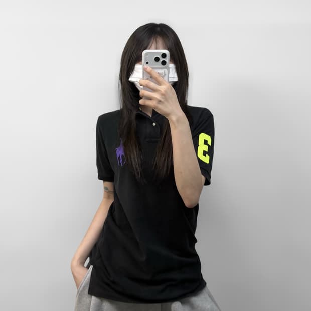 폴로 랄프로렌 퍼플 빅포니 자수 카라티 블랙