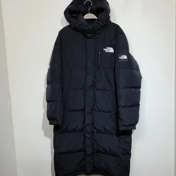(L) 노스페이스 구스다운 롱패딩 점퍼 블랙 거위털 다운코트 후드 