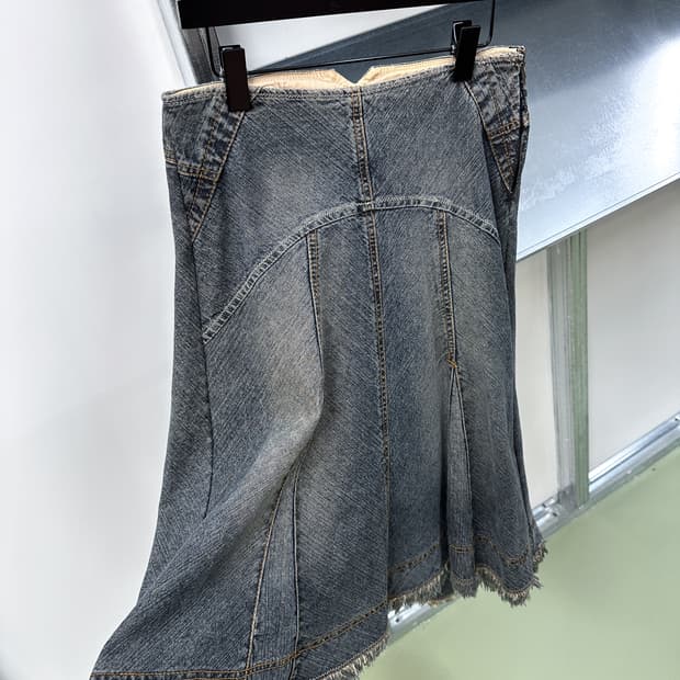 vintage washed denim midi skirt