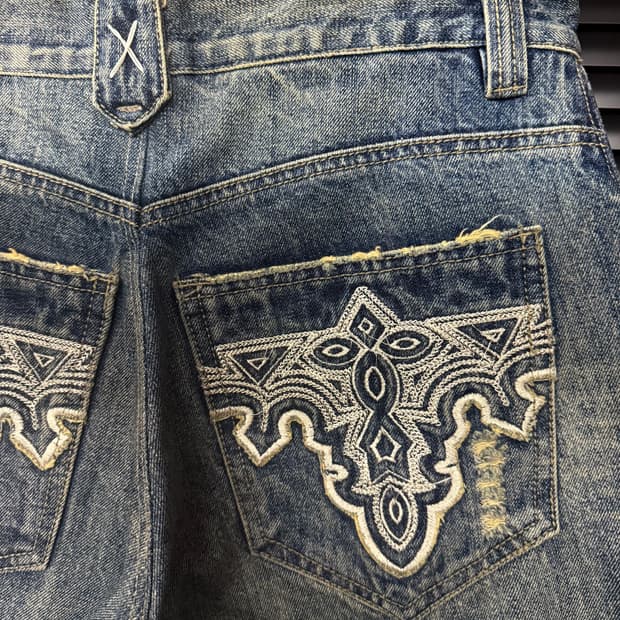 ANTIK DENIM 워싱 데님 웨스턴 에스닉 자수 포켓 반바지 32