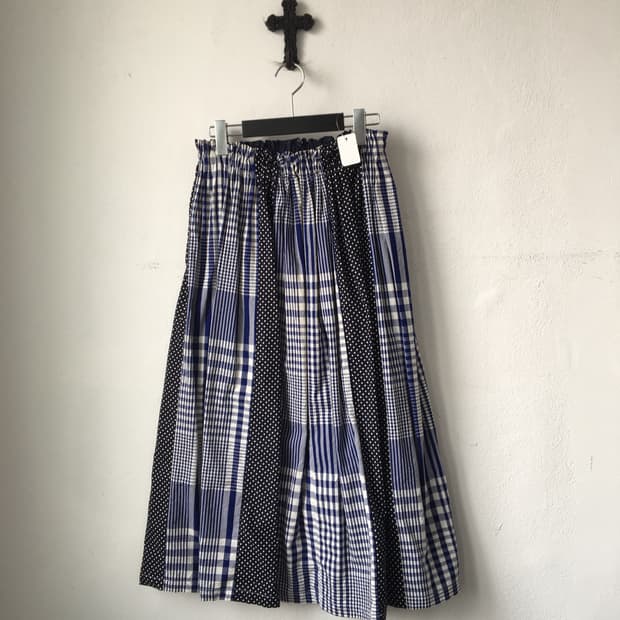 Check dot pattern mixed skirt