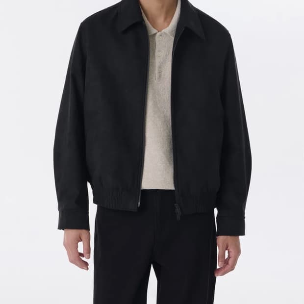 (L) 무탠다드 신세틱 스웨이드 미니멀 블루종 재킷 [블랙]