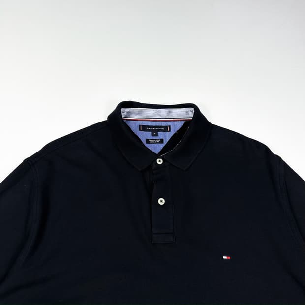 타미힐피거 플래그 블랙 반팔 카라티 (XL)