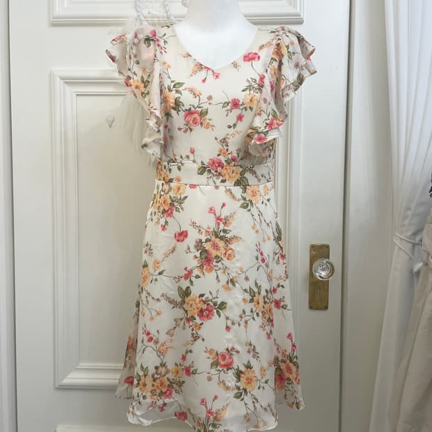 vintage flower ruffle midi opc(size-38)