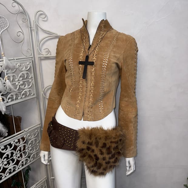 Camel real suede western stitched jk