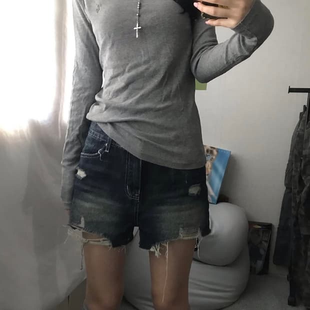 폴로 빈티지 그레이 슬림 긴팔티