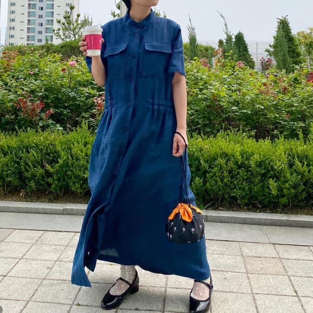 새) 유노이아 helen dress blue m