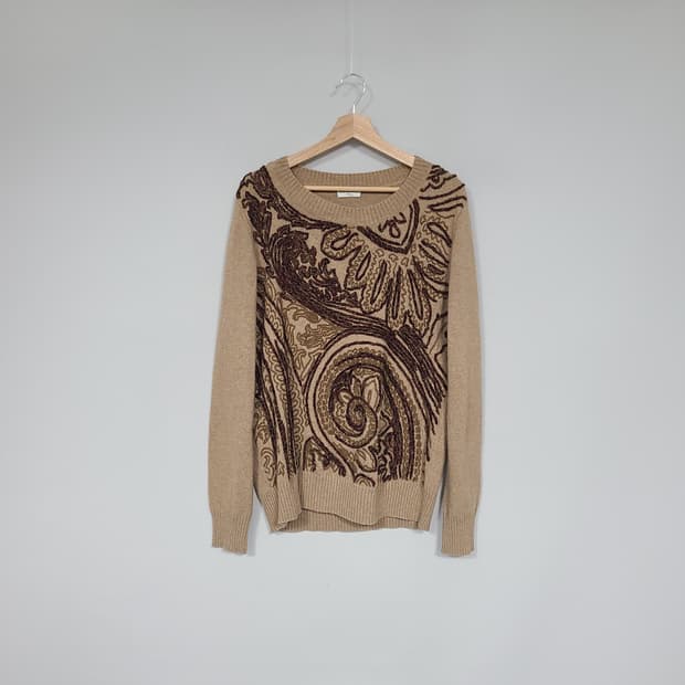 드리스 반 노튼 엠브로이더리 니트 카멜 L