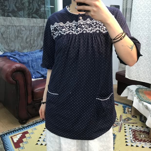 도트 프린팅 투포켓 반팔 티 (Z995)