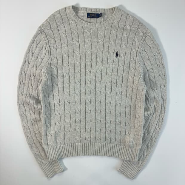 Polo  폴로 랄프로렌 자수 코튼 그레이 꽈배기 니트 