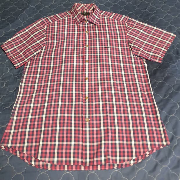 (빈티지) 닥스 레터링 로고자수 클래식체크 반팔 셔츠 (100)