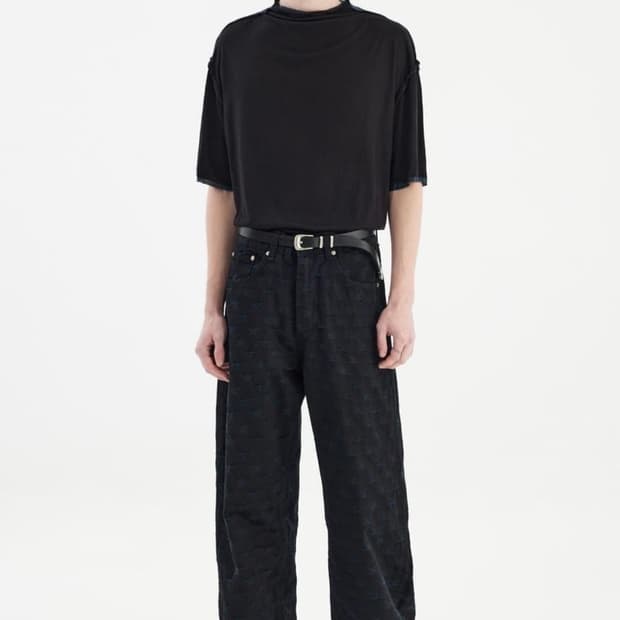 구매) youth wide denim patns balck star M