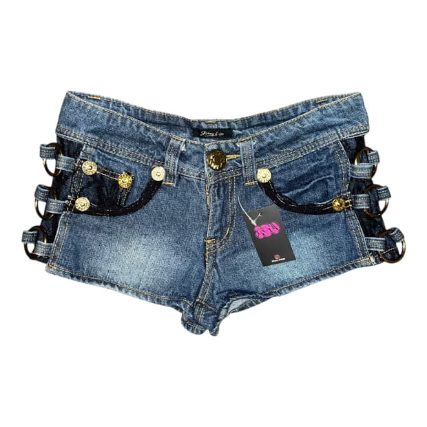 Skinny Lip 스키니립 레이스 사이드 링 데님숏팬츠 갸루y2k펑크