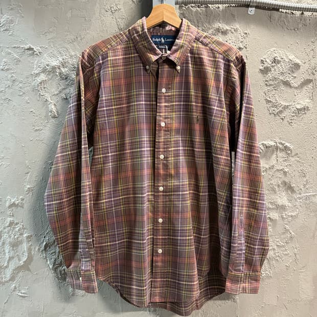 L 폴로 랄프로렌 POLO 클래식핏 체크 버튼다운 셔츠 브라운와인