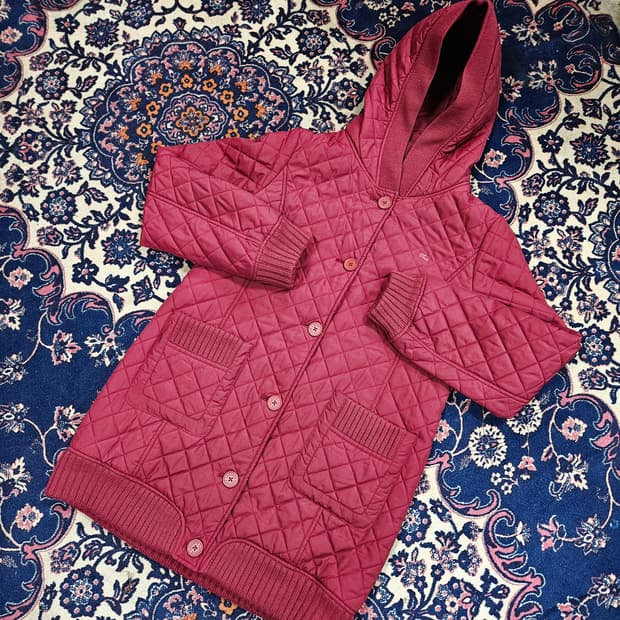 라코스테(Lacoste) 니트 배색 퀄팅 후드 자켓 38size