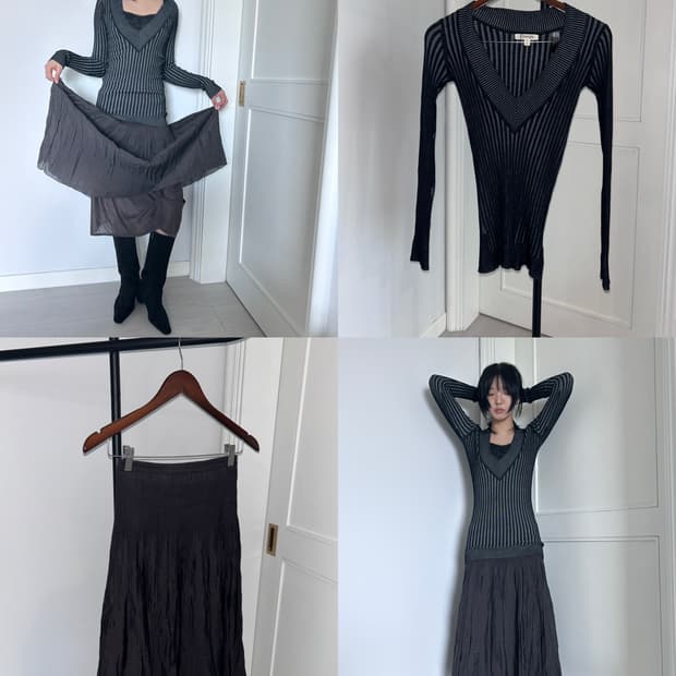 V-Neck Rib Knit Top / 빈티지 브이넥 골지 니트