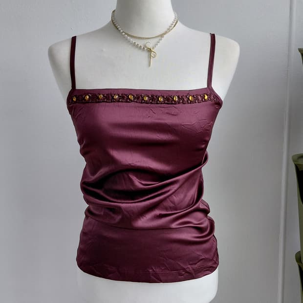 [빈티지] 버건디 슬리브리스 탑