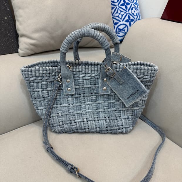 발렌시아가 비스트로 데님 XS 스트랩 토트백 