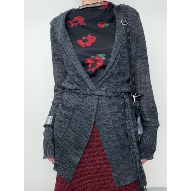 빈티지 그레이 후드 가디건