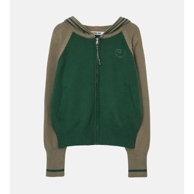 엔조블루스 레글런 니트 집업 후디 (카키)