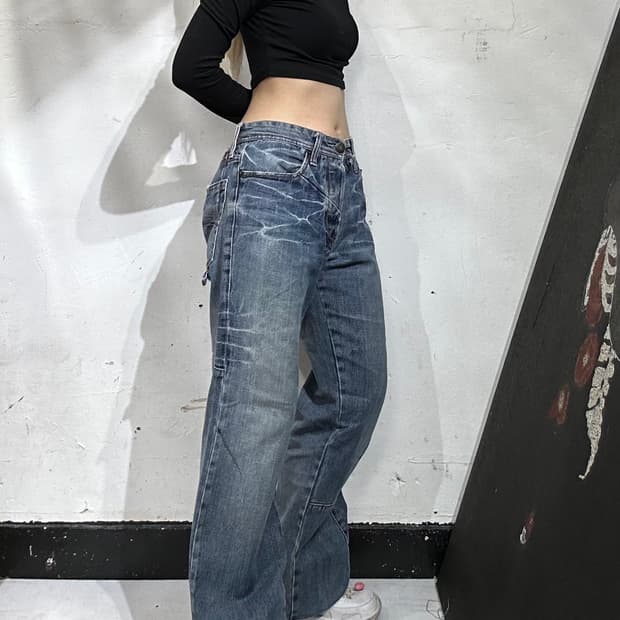 아르마니 중청 알마니 와이드 워싱 데님 팬츠 청바지 