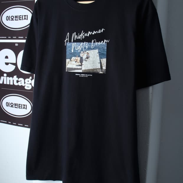 (L-XL) 던스트 반팔 티셔츠 그래픽 블랙 놈코어-H36928