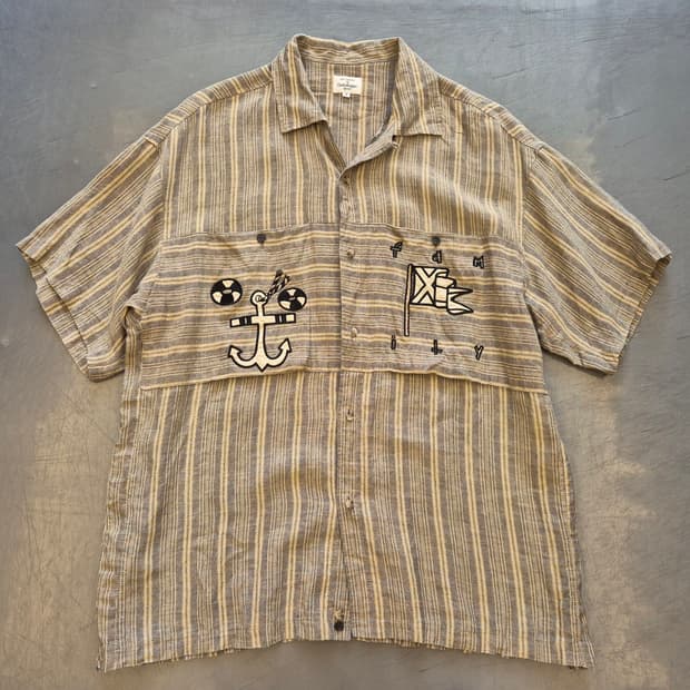 90s 까스텔바작 린넨 오픈카라 셔츠