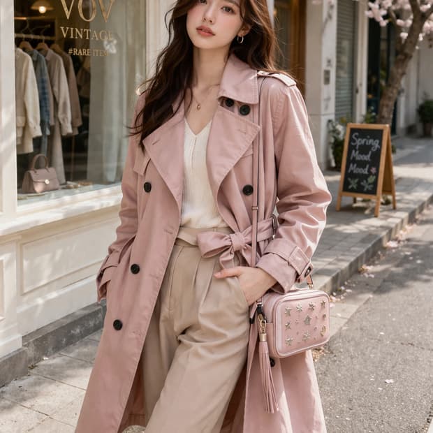 ❥ཱུVOV 한정판 인디핑크 트렌치코트55🌸 벚꽃 시즌 감성 코디