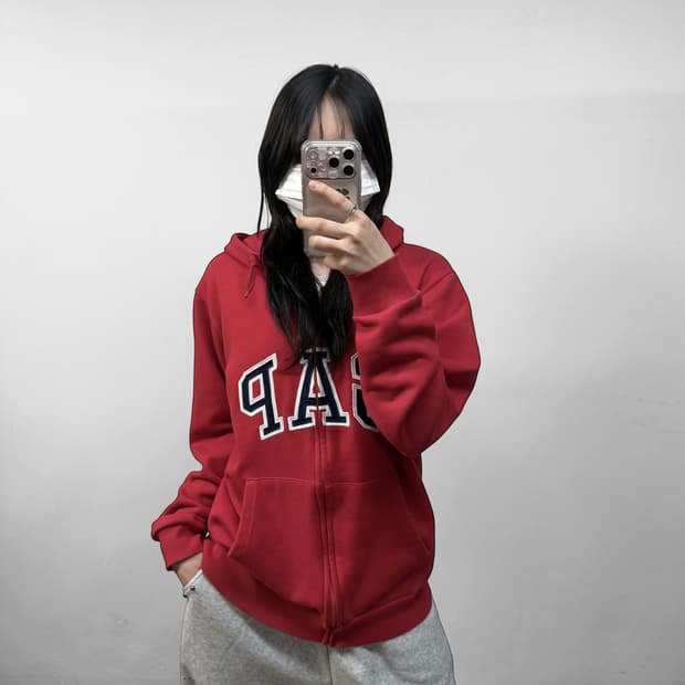 갭 Gap 스펠 로고 후드집업 레드