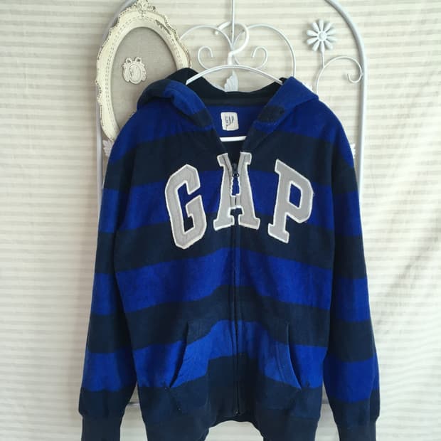 jpn vintage Gap 블루 스트라이프 후리스 후드 집업