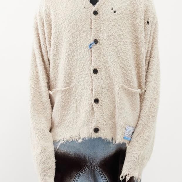 미하라 야스히로 디스트레스드 brushed-knit 코튼 가디건