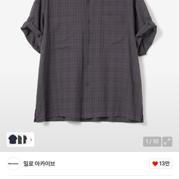 밀로아카이브 링클 체크 롤업 반팔셔츠 L