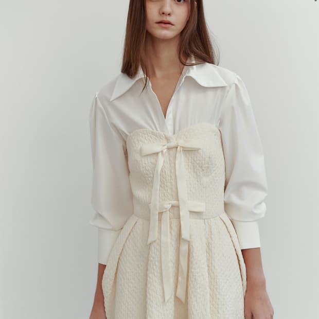 [새 상품] The tis(더티스) 리본 자카드 튜브탑 롱 드레스