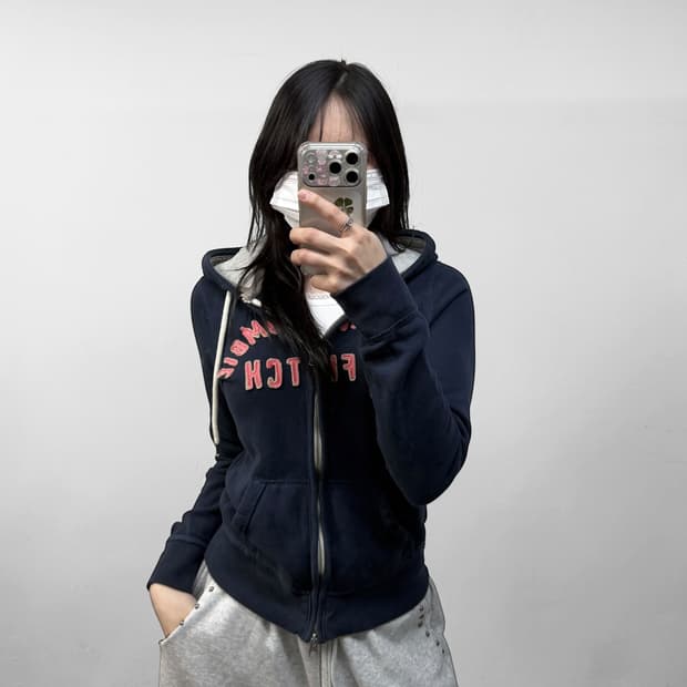 아베크롬비 아치 로고 후드집업 네이비