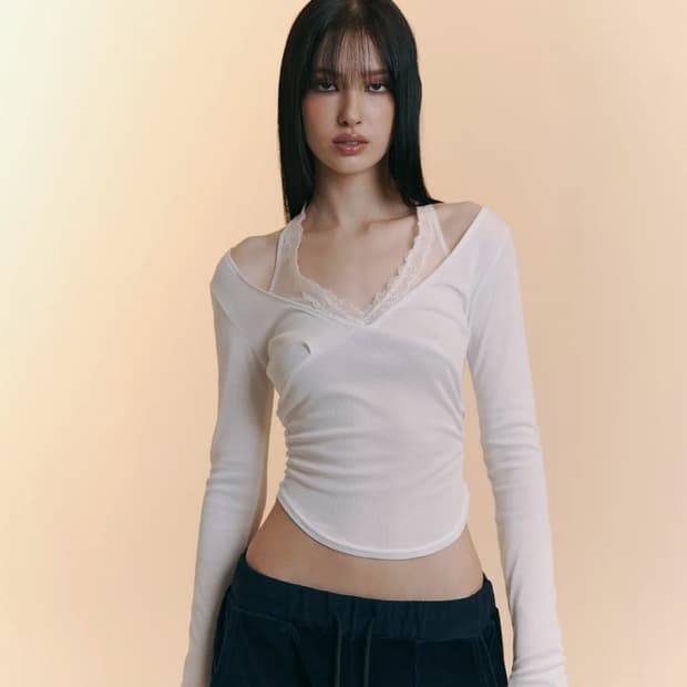 플리즈노팔로우 플노팔 아멜리아 레이스 홀터 롱슬리브 화이트