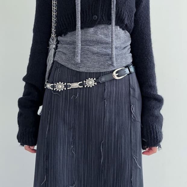 [Unisex] y2k 에스닉 스터드 웨스턴 가죽벨트