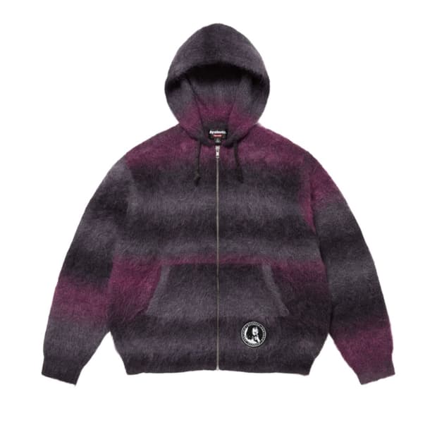 슈프림 x 히스테릭 글래머 모헤어 집업 후드 스웨터 블랙 