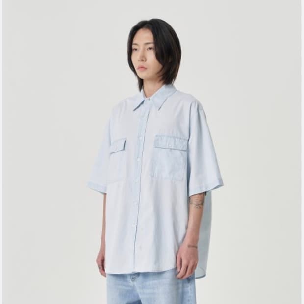 노운 와이드 포켓 데님반팔셔츠 1사이즈