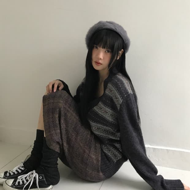 Mori Vintage Knit Cardigan(Grey)