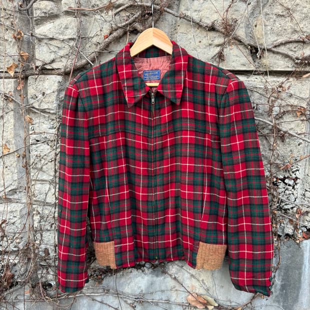 40s 펜들턴 슈퍼 빈티지 체크 울 블루종 자켓