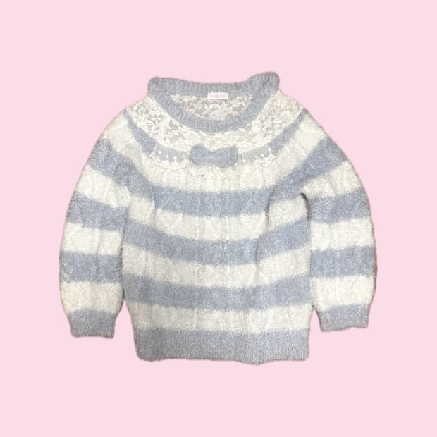 리즈리사 파스텔 줄무늬 리본 레이스 앙고라 니트 stc