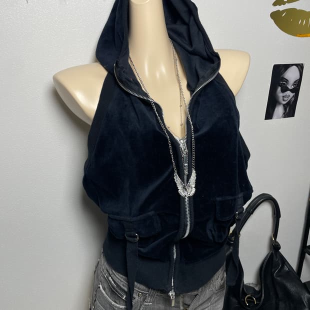 Rose fanfan 블랙 벨벳 나시 후드집업