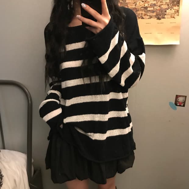 Vintage 빈티지 고스펑크 스트라이프 그물 니트