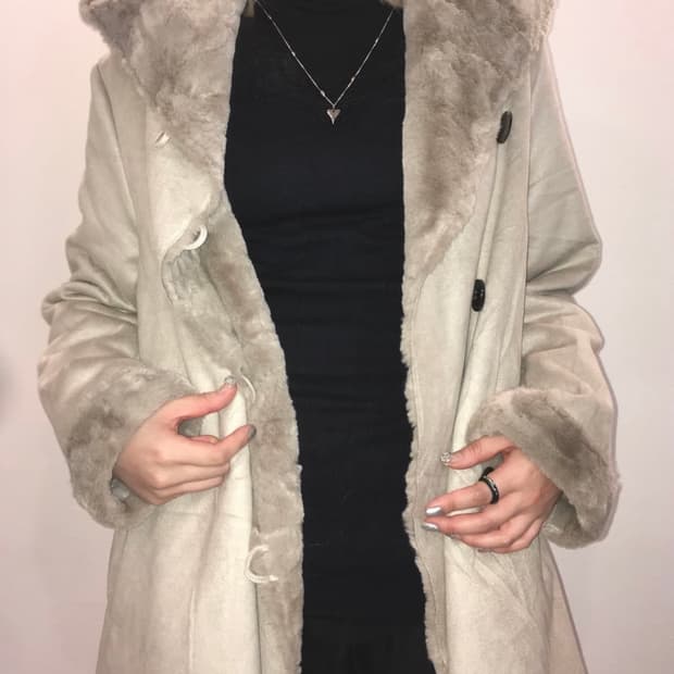 jpn vintage 그레이베이지 후드 더플 무스탕