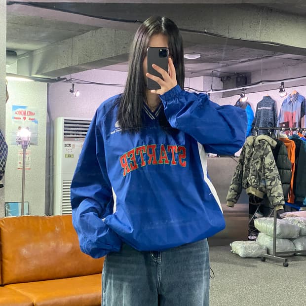 vtg 풀 자수 배색 풀오버 웜업 B2981