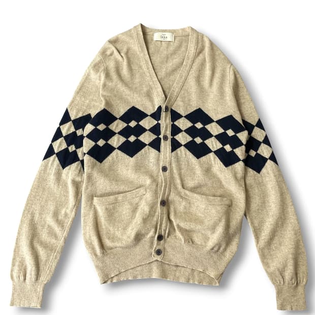 ikka 익까 일본빈티지 베이지 아가일 가디건 L
