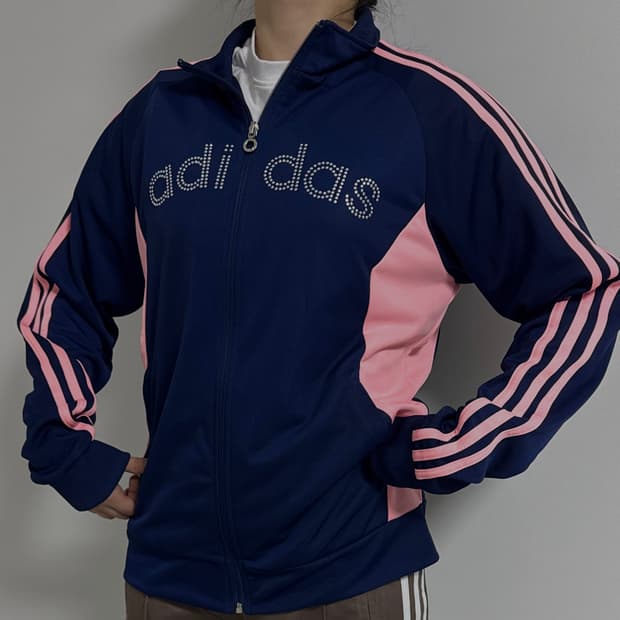 [~2.12]아디다스 빈티지 y2k  큐빅 네이비 핑크 트랙 져지