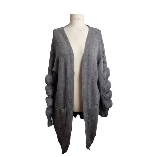 PIACERE 그레이 오픈  퍼 롱 가디건 [L]